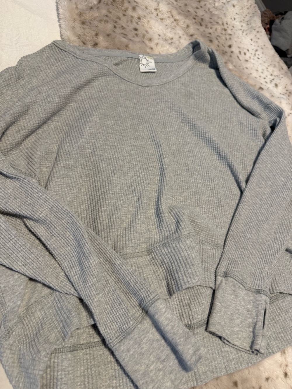OFFLINE by aerie Light Gray Waffle-Knit Pullover Top